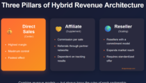 Hybrid Revenue Architecture Model - 3 revenue types, direct sales, reseller, affiliate