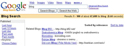 pretraga blogova na Guglu za Srbiju pretraga blogova na Guglu za Srbiju